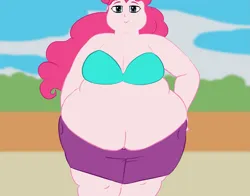 Size: 3181x2500 | Tagged: suggestive, artist:lupin quill, derpibooru import, pinkie pie, human, equestria girls, bare midriff, bbw, bedroom eyes, belly button, big breasts, bikini, bikini top, breasts, busty pinkie pie, chubby cheeks, cleavage, clothes, fat, grin, hand on hip, humanized, image, looking at you, obese, png, pudgy pie, smiling, strapless, swimsuit, thighs, thunder thighs, tight clothing, wide hips