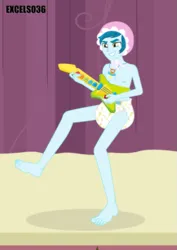 Size: 661x935 | Tagged: suggestive, artist:excelso36, derpibooru import, part of a set, thunderbass, human, equestria girls, abdl, barefoot, bonnet, canterlot high, clothes, diaper, diaper fetish, electric guitar, feet, fetish, guitar, image, infantilism, male, male feet, musical instrument, necktie, png, shoes, stage, toy