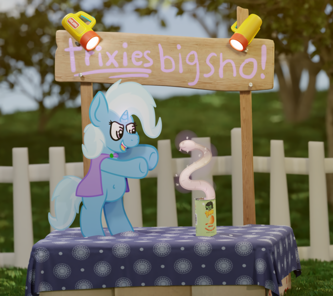 Size: 4320x3840 | Tagged: artist needed, safe, banned from ponybooru, paywalled source, oc, oc:anonfilly, pony, snake, art pack:foaling around, 2d, 3d, 3d mixed with drawing, chips, female, fence, filly, food, grass, image, magic show, magic trick, png, potato chips, pringles, snek, solo, tree, younger