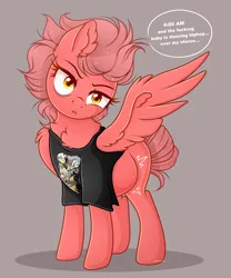 Size: 2500x3000 | Tagged: safe, artist:chromatic-sheen, derpibooru import, oc, oc:fasty fire, unofficial characters only, pegasus, pony, scorpion, abstract background, clothes, cutie mark, design, dialogue, female, folded wings, image, mare, mortal kombat, png, pregnant, shirt, shirt design, solo, spread wings, t-shirt, text, wings