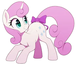 Size: 2400x2000 | Tagged: safe, artist:thebatfang, derpibooru import, twinkleshine, pony, unicorn, bow, digital art, female, image, looking at something, mare, pink mane, pink tail, png, simple background, smiling, solo, tail, transparent background