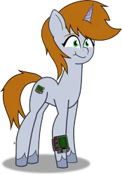 Size: 1980x2843 | Tagged: safe, artist:isaac_pony, derpibooru import, oc, oc:littlepip, pony, unicorn, fallout equestria, my little pony: a new generation, my little pony: tell your tale, cutie mark, fallout, female, g5, horn, image, pipboy, png, shadow, show accurate, simple background, smiling, tail, transparent background, vector