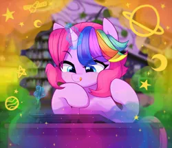 Size: 3516x3025 | Tagged: safe, artist:maren, derpibooru import, oc, oc:techy twinkle, unofficial characters only, pony, unicorn, :q, commission, drawing tablet, high res, image, imagination, magic, multicolored mane, png, raised eyebrow, solo, telekinesis, tongue out