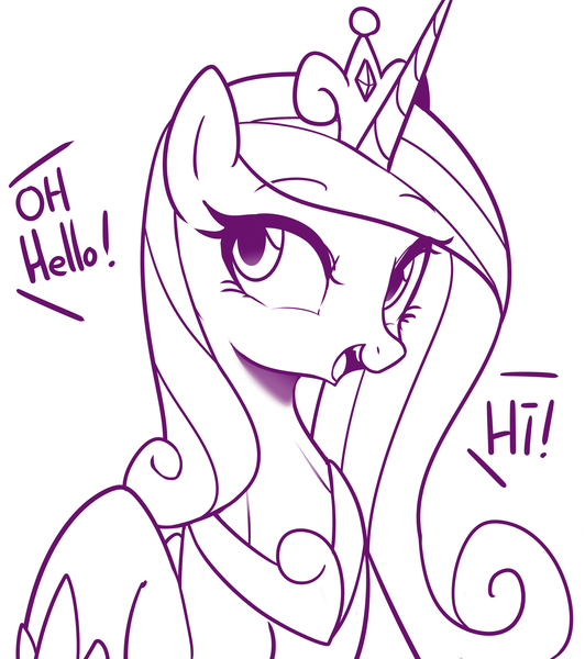 Size: 3487x3930 | Tagged: safe, artist:maren, derpibooru import, princess cadance, alicorn, pony, bust, doodle, hi, high res, image, monochrome, png, sitting, solo