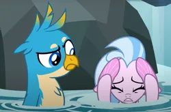 Size: 1122x734 | Tagged: safe, derpibooru import, screencap, gallus, silverstream, gryphon, seapony (g4), what lies beneath, cropped, duo, image, png, seapony silverstream