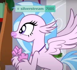 Size: 743x673 | Tagged: safe, derpibooru import, edit, edited screencap, screencap, silverstream, classical hippogriff, hippogriff, derpibooru, the hearth's warming club, 7000, cropped, cute, diastreamies, excited, image, jewelry, meta, necklace, png, solo