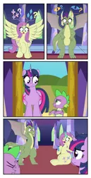 Size: 2000x3863 | Tagged: safe, artist:mlpconjoinment, derpibooru import, fluttershy, princess ember, rarity, smolder, spike, twilight sparkle, alicorn, dragon, pony, confused, didn't think this through, facepalm, fusion, horrified, image, mirror, png, question mark, spike is not amused, unamused