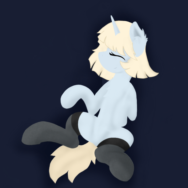 Size: 1080x1080 | Tagged: safe, artist:kotwitz, derpibooru import, oc, oc:aria taitava, unofficial characters only, pony, unicorn, abstract background, blonde, chest fluff, clothes, derpibooru exclusive, ear fluff, eyes closed, image, lingerie, lying down, on back, png, raised hoof, smiling, socks, solo, stockings, thigh highs, under hoof