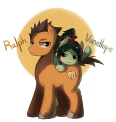 Size: 2005x2124 | Tagged: safe, artist:maren, derpibooru import, ponified, earth pony, pony, 2013, female, filly, foal, image, male, old art, png, ralph, stallion, vanellope von schweetz, wreck-it ralph