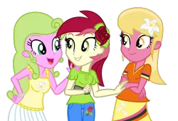 Size: 1024x698 | Tagged: safe, artist:spartan012thefk, derpibooru import, daisy, flower wishes, lily, lily valley, roseluck, equestria girls, equestria girls-ified, female, flower, flower in hair, flower trio, image, png, simple background, transparent background, vector