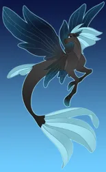 Size: 3164x5100 | Tagged: safe, artist:turnipstewdios, derpibooru import, oc, unofficial characters only, merpony, seapony (g4), blue background, blue eyes, blue mane, blue tail, commission, digital art, dorsal fin, ethereal mane, fin wings, fins, fish tail, flowing mane, flowing tail, high res, image, ocean, png, simple background, smiling, solo, spread wings, starry mane, starry tail, starry wings, tail, underwater, water, wings