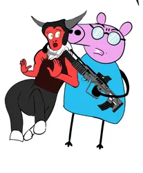 Size: 720x870 | Tagged: semi-grimdark, artist:samueldavillo, derpibooru import, lord tirek, daddy pig, gun, hostage, image, peppa pig, png, simple background, tavor, weapon