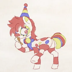 Size: 500x500 | Tagged: safe, derpibooru import, oc, earth pony, pony, bread, butt, clown, food, hat, image, licking, party hat, plot, png, simple background, solo, tongue out, wonder bread