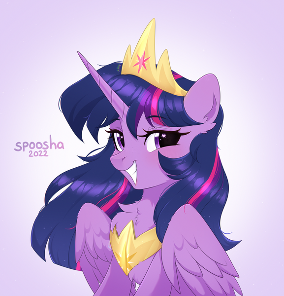 Size: 3037x3156 | Tagged: safe, artist:spoosha, derpibooru import, twilight sparkle, alicorn, pony, blushing, chest fluff, crown, cute, high res, image, jewelry, looking at you, png, regalia, smiling, smiling at you, solo, twiabetes
