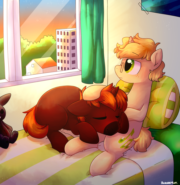 Size: 2818x2894 | Tagged: safe, artist:auroramint, derpibooru import, oc, oc:mellow murmur, oc:shining star, pony, unicorn, colt, cute, foal, gay, image, love, male, png, stallion