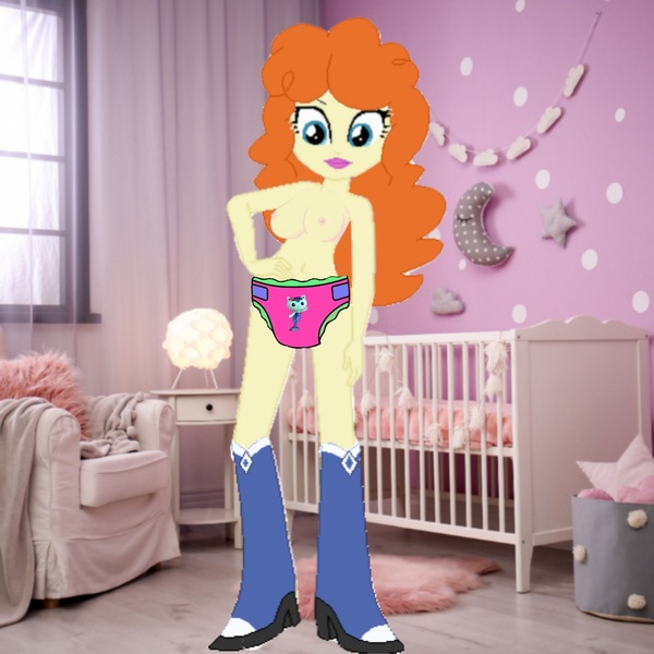 Size: 2560x2560 | Tagged: questionable, artist:theemperorofhonor, derpibooru import, golden hazel, equestria girls, 1000 years in photoshop, boots, clothes, crib, diaper, equestria girls diaper and boots, image, jpeg, non-baby in diaper, shoes