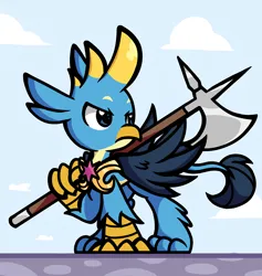 Size: 2840x2992 | Tagged: safe, artist:derp pone, derpibooru import, gallus, gryphon, the last problem, halberd, image, looking to the right, png, royal guard, royal guard gallus, sideways glance, solo, weapon
