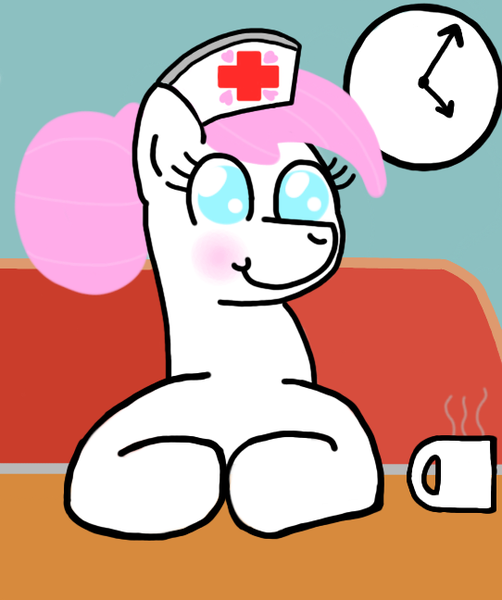 Size: 542x648 | Tagged: safe, derpibooru import, nurse redheart, booth, coffee mug, diner, image, mug, png, smiling