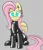 Size: 1200x1400 | Tagged: safe, artist:lebatoman, fluttershy, pegasus, pony, :3, blue eyes, earpiece, female, gray background, hypno eyes, hypnogear, hypnosis, hypnotized, image, jpeg, latex, latex suit, lidded eyes, looking at you, mare, pink mane, pink tail, simple background, sitting, smiling, solo, solo female, swirly eyes, wings, yellow coat