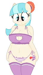Size: 2672x4603 | Tagged: suggestive, artist:an-tonio, artist:thatusualguy06, derpibooru import, coco pommel, anthro, earth pony, semi-anthro, .svg available, arm hooves, bell, belly button, blushing, boob window, bra, breasts, cat lingerie, cleavage, clothes, crop top bra, derpibooru exclusive, female, frilly underwear, image, lingerie, midriff, panties, png, side knot underwear, simple background, socks, solo, solo female, transparent background, underwear, vector