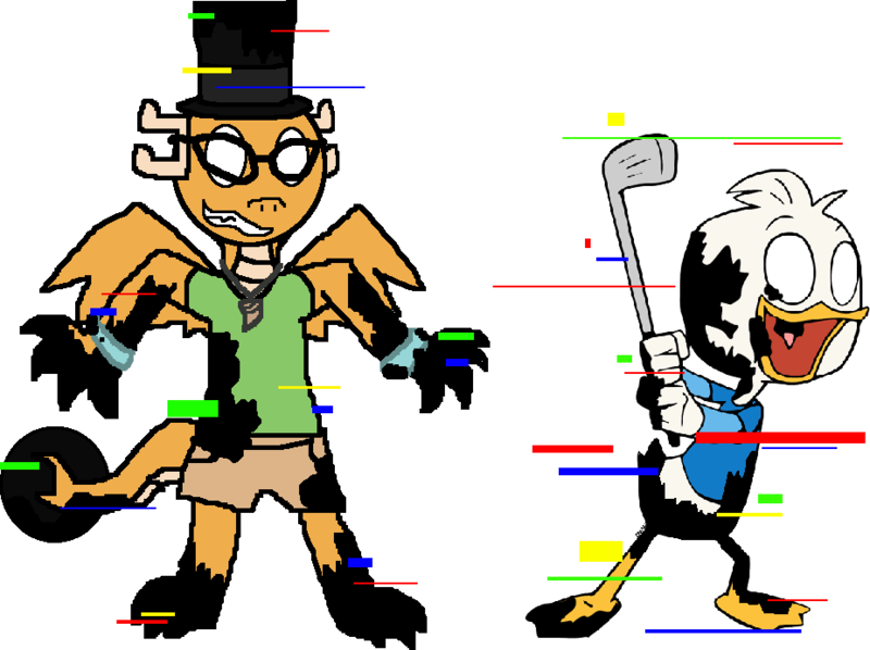 Size: 925x692 | Tagged: safe, artist:wonderwolf51, derpibooru import, editor:wonderwolf51, oc, oc:myoozik the dragon, corrupted, dewey, ducktales, ducktales 2017, error, friday night funkin', glitch, image, pibby, png