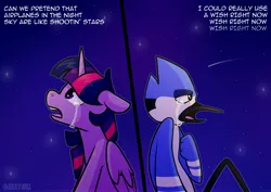 Size: 4093x2894 | Tagged: safe, artist:jellysketch, derpibooru import, twilight sparkle, alicorn, bird, pony, aeroplanes and meteor showers, airplanes (song), crossover, crossover shipping, crying, female, image, jpeg, male, meme, mordecai, mordetwi, regular show, shipping, straight