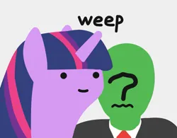 Size: 991x772 | Tagged: safe, artist:2merr, ponerpics import, twilight sparkle, oc, oc:anon, human, unicorn, :), blob ponies, bully, bullying, clothes, dialogue, dot eyes, drawthread, female, frown, gray background, image, male, png, sad, simple background, smiley face, smiling, suit, unicorn twilight