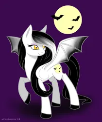 Size: 800x953 | Tagged: safe, artist:silvererros, derpibooru import, oc, oc:midnight lily, unofficial characters only, bat, bat pony, 2014, female, full moon, image, jpeg, moon, old art, raised hoof, solo