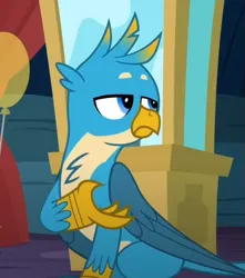 Size: 615x696 | Tagged: safe, derpibooru import, screencap, gallus, gryphon, uprooted, cropped, gallus is not amused, image, male, png, solo, unamused