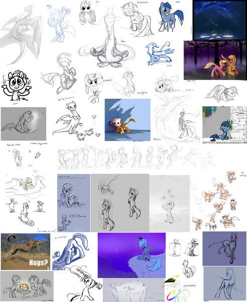 Size: 3200x3900 | Tagged: safe, artist:tomatocoup, discord, gilda, pinkie pie, oc, dragon, pony, dynamite, explosives, image, jpeg, meditating, prompt, simple background, sketch, sketch dump, white background