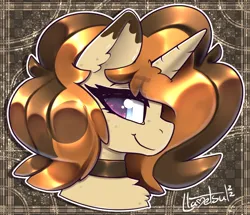 Size: 1026x882 | Tagged: safe, artist:llametsul, derpibooru import, oc, oc:creme cookie, unofficial characters only, pony, unicorn, bust, choker, colored, image, looking at you, png, portrait, signature, smiling, smiling at you, solo