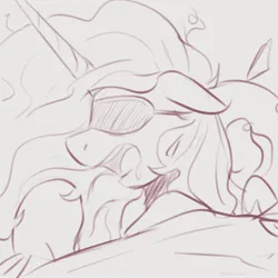 Size: 2048x2048 | Tagged: safe, artist:maren, derpibooru import, princess celestia, alicorn, pony, bed, doodle, drool, image, jpeg, messy mane, monochrome, on bed, open mouth, sleep mask, sleeping, snoring, solo