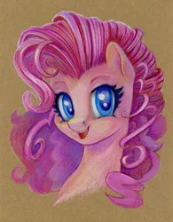 Size: 934x1200 | Tagged: safe, artist:maytee, derpibooru import, pinkie pie, earth pony, pony, bust, colored pencil drawing, image, png, portrait, smiling, solo, traditional art