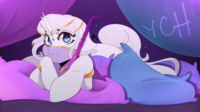 Size: 3840x2160 | Tagged: safe, artist:kisselmr, derpibooru import, pony, advertisement, commission, female, hookah, image, male, png, solo, veil, your character here
