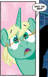 Size: 496x790 | Tagged: safe, derpibooru import, idw, jade singer, summer mane, pony, unicorn, idw micro series, comic, cropped, dialogue, female, glasses, horn, image, mare, png, shocked, speech bubble, text