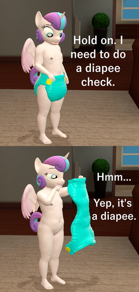 Size: 1029x2160 | Tagged: explicit, artist:papadragon69, banned from derpibooru, ponybooru import, princess flurry heart, anthro, 3d, baby, babycon, casual nudity, comic, diaper, diaper check, female, image, lolicon, nipples, nudity, png, pun, solo, source filmmaker, speech, talking, toddlercon, underage