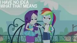 Size: 1920x1080 | Tagged: safe, derpibooru import, edit, edited screencap, editor:quoterific, screencap, rainbow dash, rarity, equestria girls, equestria girls series, sock it to me, spoiler:eqg series (season 2), image, png, rarity peplum dress