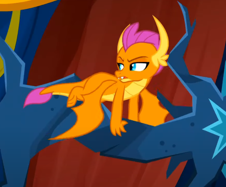 Size: 730x605 | Tagged: safe, derpibooru import, screencap, smolder, dragon, uprooted, cropped, dragoness, female, flying, image, looking back, png, smolder is not amused, solo, unamused