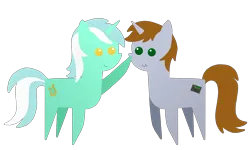 Size: 10000x6000 | Tagged: safe, alternate version, artist:freestadiumtix, derpibooru import, lyra heartstrings, oc, oc:littlepip, pony, unicorn, fallout equestria, boop, cute, duo, female, female duo, horn, image, lyrabetes, mare, png, pointy ponies, simple background, transparent background, unicorn oc