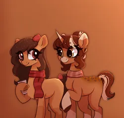 Size: 1950x1860 | Tagged: safe, artist:_alixxie_, derpibooru import, oc, oc:kayla, oc:ruby, unofficial characters only, earth pony, pony, clothes, female, image, mare, png, scarf, striped scarf