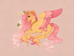 Size: 900x684 | Tagged: safe, artist:traceofstardust, derpibooru import, fluttershy, alicorn, pony, alicornified, butt, colored hooves, colored wings, colored wingtips, crown, female, flower, fluttercorn, image, jewelry, levitation, long mane, lying down, magic, magic aura, necklace, plot, png, race swap, regalia, solo, sparkly mane, telekinesis, two toned wings, unshorn fetlocks, wings