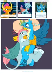 Size: 860x1148 | Tagged: safe, artist:caroo, artist:thegamerpainter, derpibooru import, edit, edited screencap, screencap, gallus, ocellus, smolder, changedling, changeling, dragon, gryphon, derpibooru, twibooru, school daze, uprooted, blushing, censored, censored vulgarity, chest fluff, cuddlebug, cuddling, cute, diaocelles, discussion, disguise, disguised changeling, female, fluffy, frog (hoof), gallabetes, griffonized, hnnng, image, imminent breakup, interspecies, juxtaposition, lesbian, luslus, male, meta, onomatopoeia, paw pads, paws, png, purple background, purring, sad, screenshots, shipping, simple background, sleeping, smolcellus, snuggling, sound effects, species swap, spread wings, straight, toe beans, transformation, underhoof, underpaw, vulgar, wings, zzz