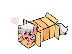 Size: 1024x768 | Tagged: safe, artist:akissonyourpinky, derpibooru import, oc, oc:paracetamol, unofficial characters only, earth pony, pony, box, cardboard box, cute, female, heart, image, lying down, mare, png, ponies sliding into a box, prone, simple background, white background