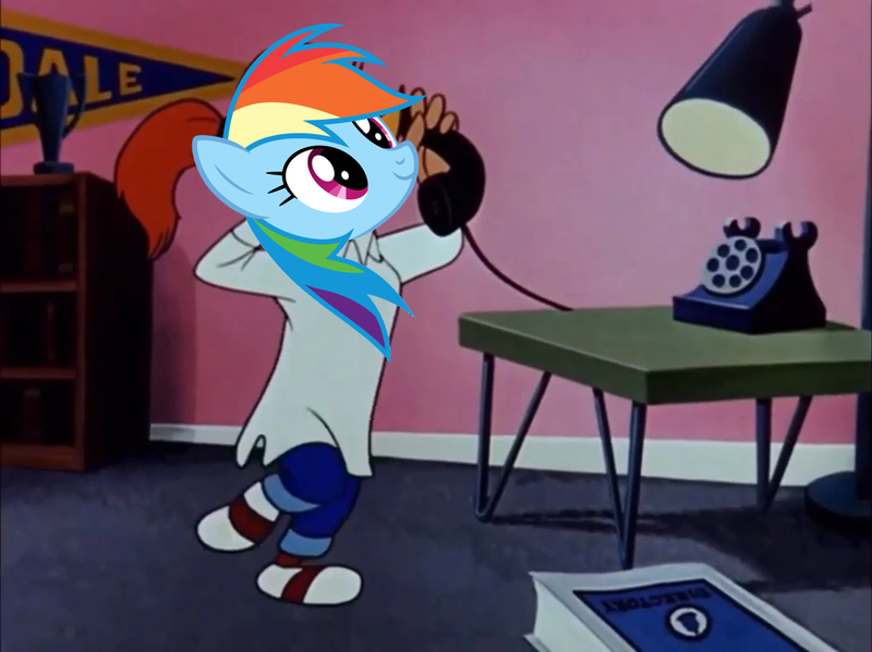 Size: 1025x768 | Tagged: safe, artist:dashiesparkle, derpibooru import, edit, edited screencap, screencap, rainbow dash, bird, pegasus, pony, asking, book, champion, clothes, crossover, cute, dancing, dashabetes, female, g4, image, indoors, mare, pants, phone, png, real gone woody, shelf, shirt, shoes, smiling, solo, table, talking, trophy, winnie woodpecker, woodpecker, woody woodpecker (series)