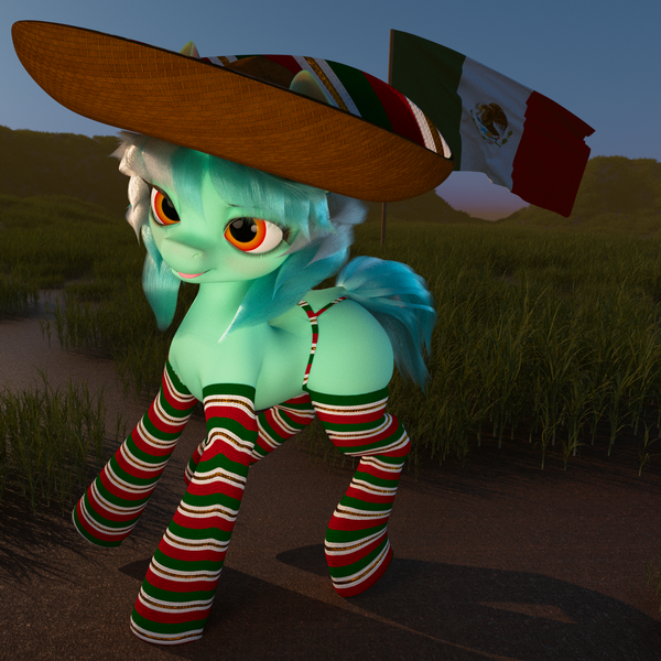 Size: 1920x1920 | Tagged: safe, artist:santiblocks, derpibooru import, lyra heartstrings, pony, 3d, 3d model, clothes, female, image, mare, mexican flag, mexico, png, socks, solo, stockings, striped socks, thigh highs