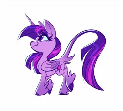 Size: 1200x1077 | Tagged: safe, artist:probablyfakeblonde, derpibooru import, twilight sparkle, twilight sparkle (alicorn), alicorn, pony, colored wings, colored wingtips, image, jpeg, leonine tail, simple background, smiling, solo, tail, white background, winged hooves, wings
