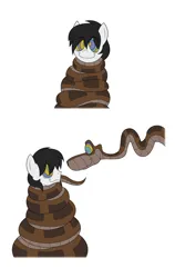 Size: 2448x3862 | Tagged: safe, artist:lunahazacookie, derpibooru import, oc, oc:nightwish, earth pony, snake, coils, earth pony oc, hypno eyes, image, kaa, kaa eyes, male, png, simple background, smiling, white background