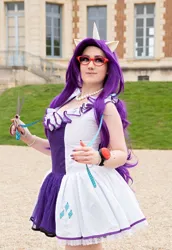 Size: 1024x1485 | Tagged: safe, artist:angelangelyss, derpibooru import, rarity, human, clothes, cosplay, costume, cutie mark, cutie mark on clothes, glasses, image, irl, irl human, jewelry, jpeg, measuring tape, necklace, pearl necklace, photo, rarity's glasses, scissors, solo