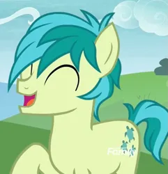 Size: 837x868 | Tagged: safe, derpibooru import, screencap, sandbar, earth pony, pony, non-compete clause, cropped, cute, eyes closed, image, male, png, raised leg, sandabetes, solo