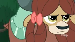 Size: 1249x703 | Tagged: safe, derpibooru import, screencap, yona, yak, non-compete clause, bow, female, hair bow, image, monkey swings, png, solo, unamused, yona is not amused